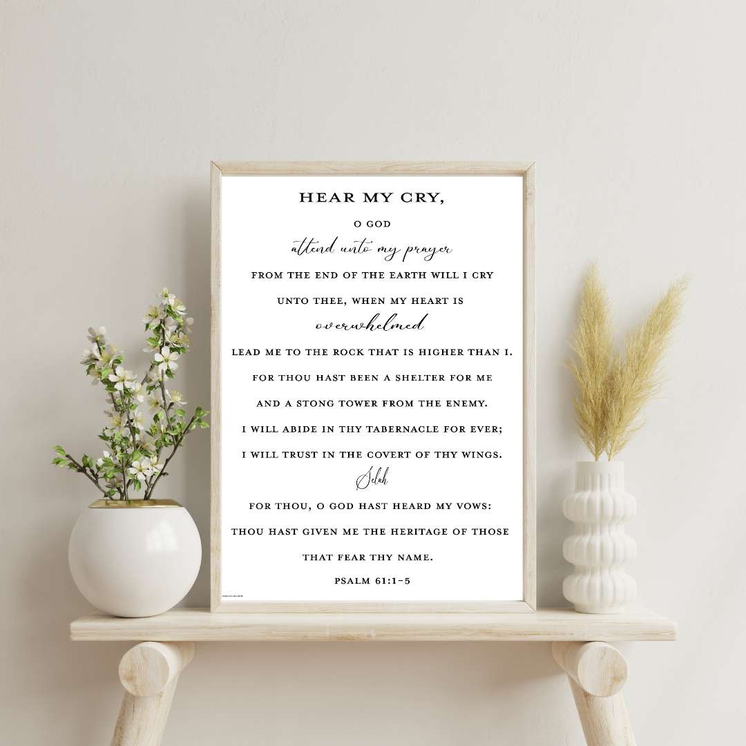 Psalm 61:1-5 Art Print on Shelf