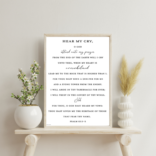 Psalm 61:1-5 Art Print on Shelf