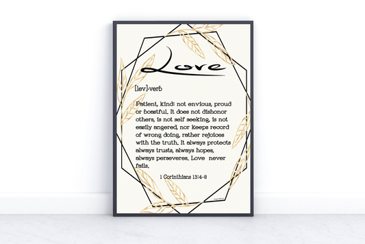 1 Corinthians 13:4-8 Love Defined scripture wall art
