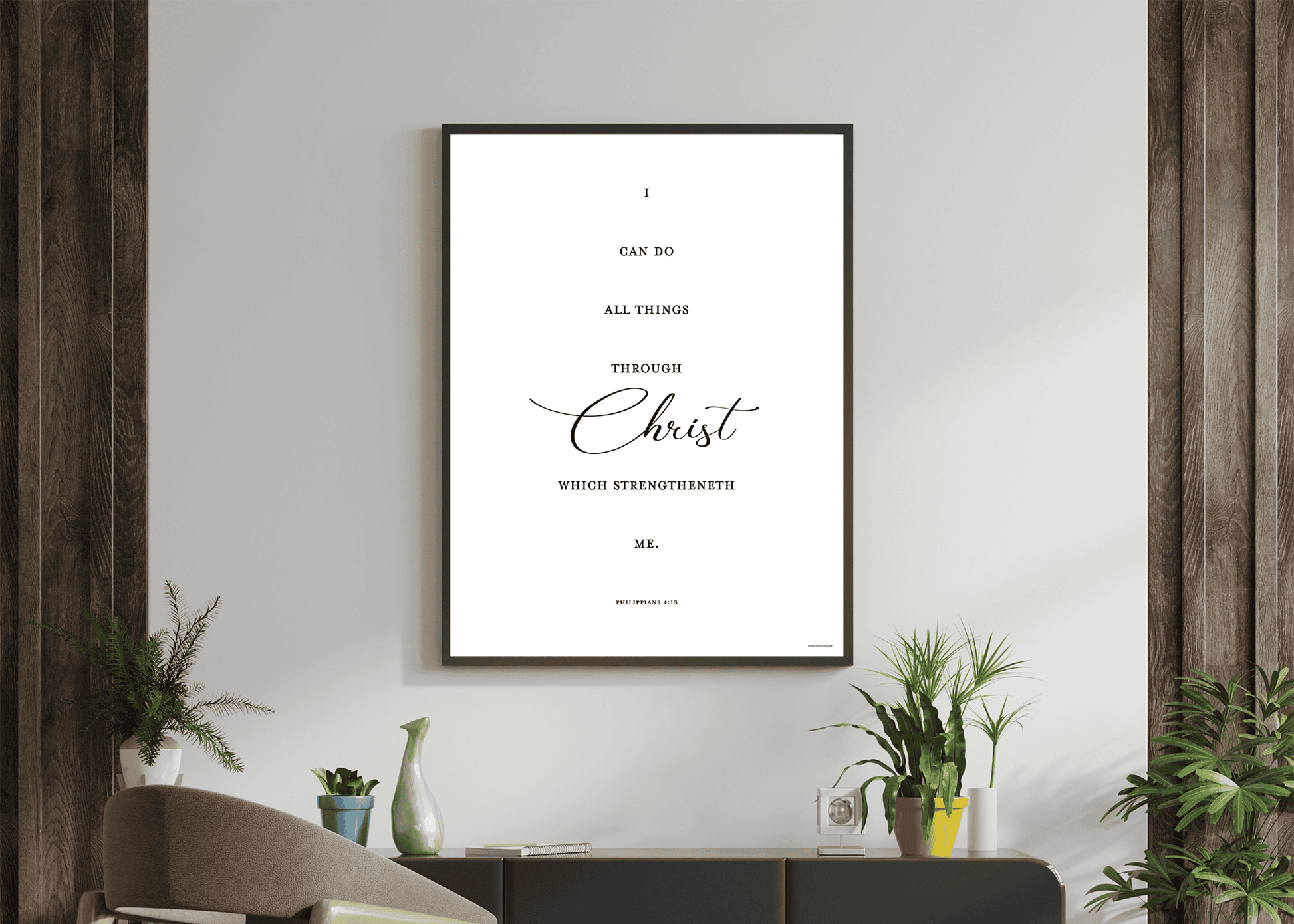 Philippians 4:13 Wall Art above dresser