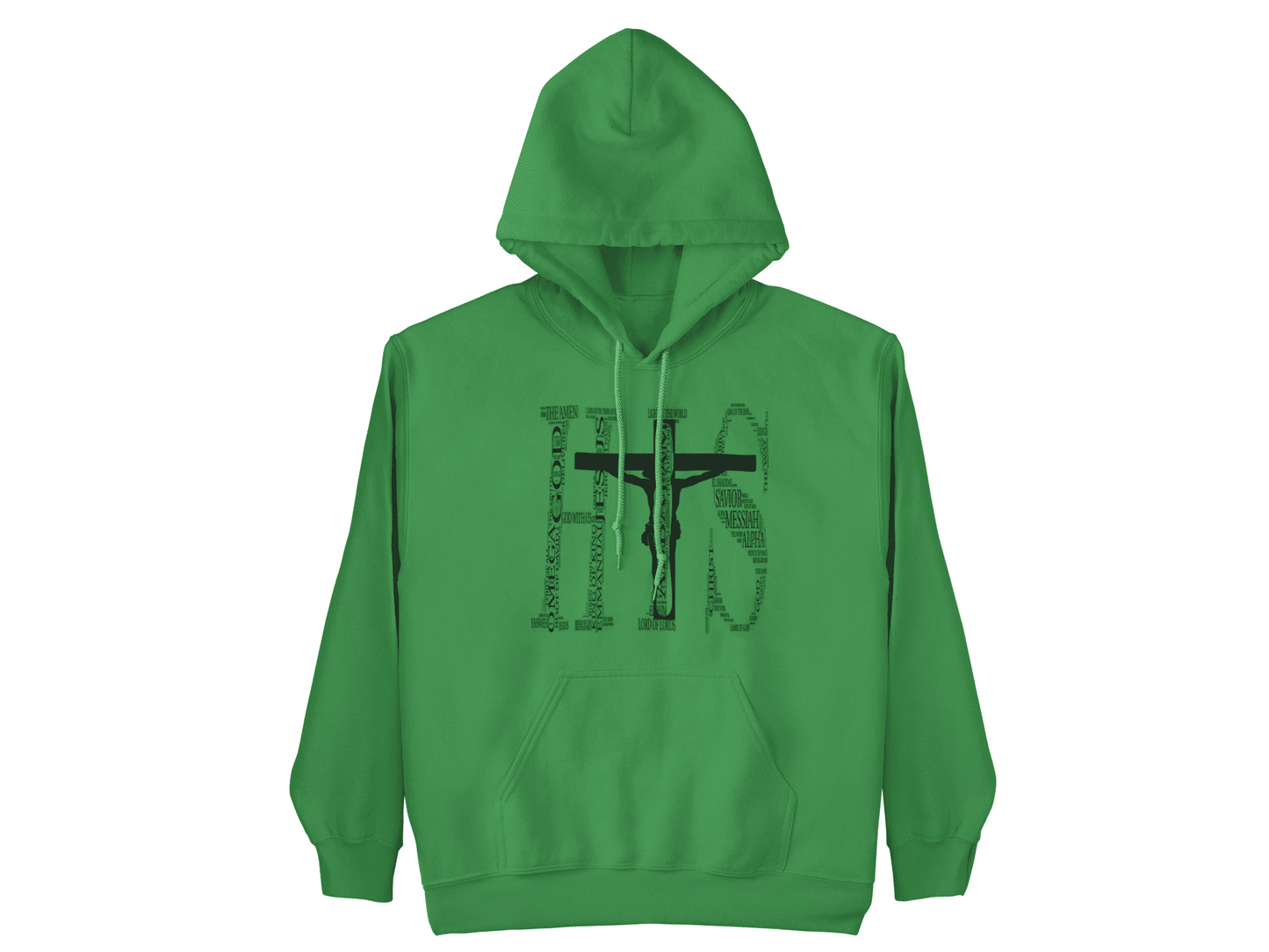 Names of God- (I AM) His -Hooded Sweatshirt Irish Green front