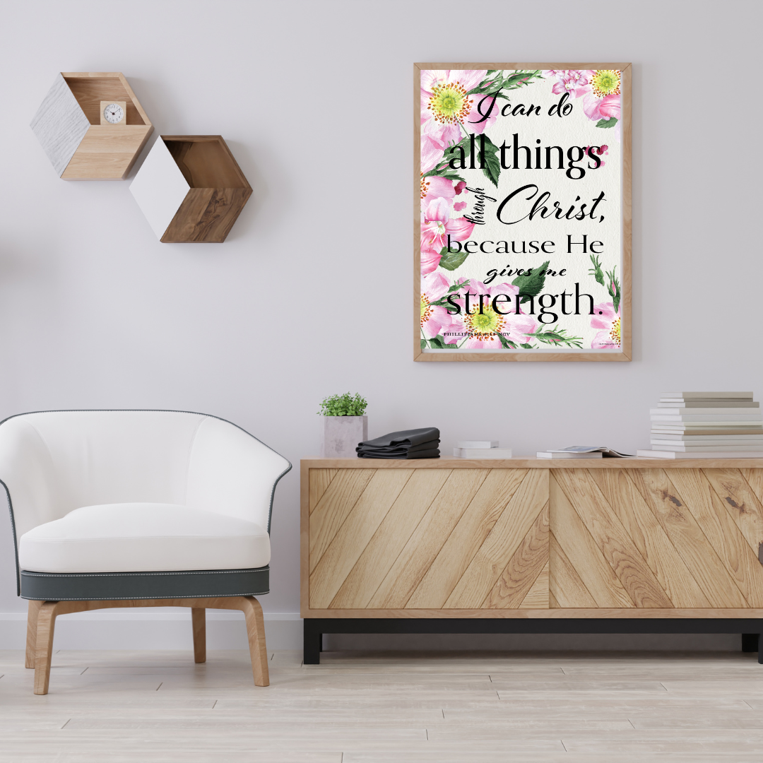 Philippians 4:13 Bible verse art print – Olive Grove Life