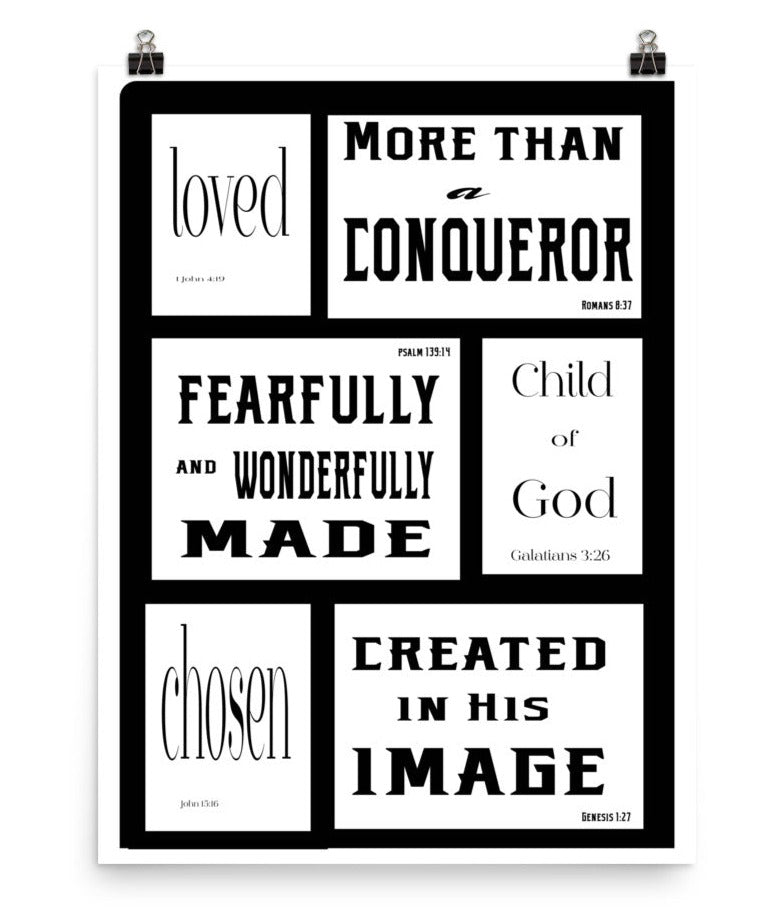 The Spiritual Identity 1 Male art print by Olive Grove Life, featuring inspirational Bible verses.