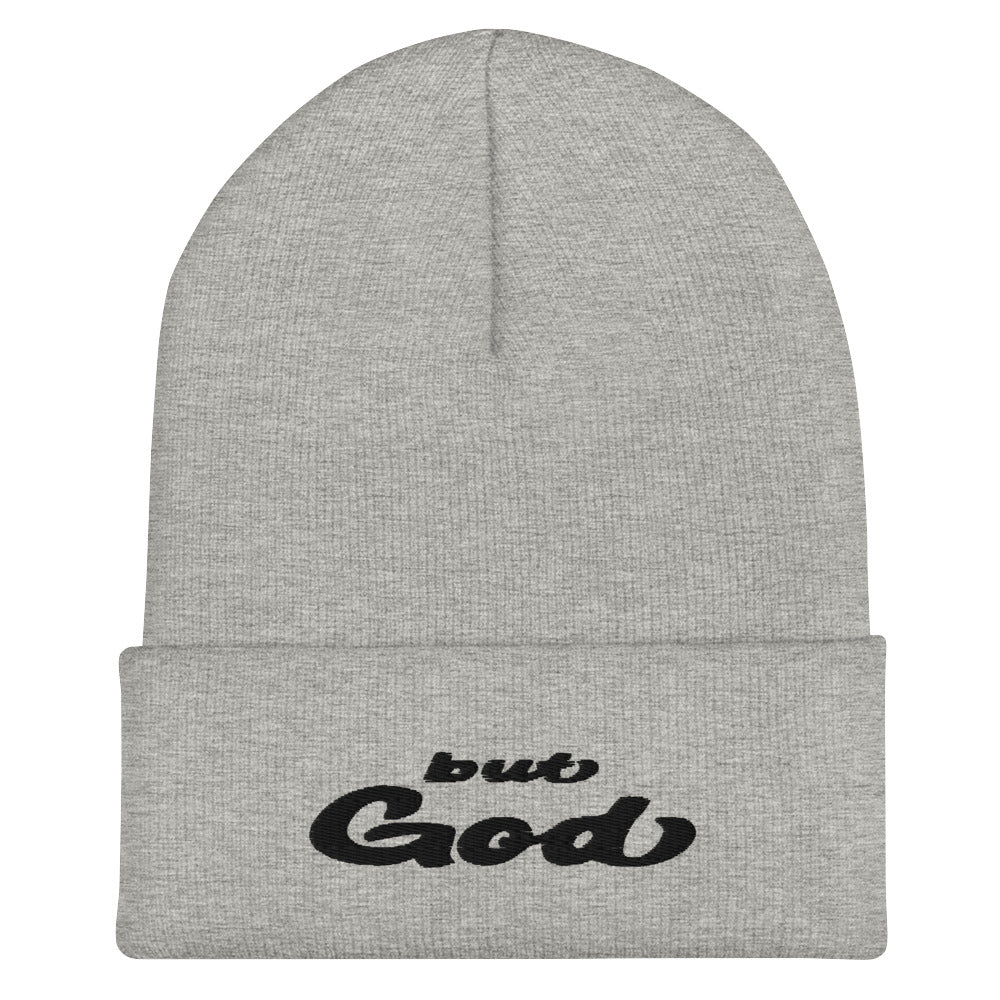 But God Embroidered Cuffed Beanie heather gray