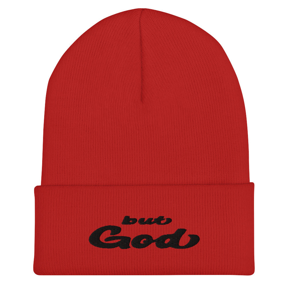But God Embroidered Cuffed Beanie red