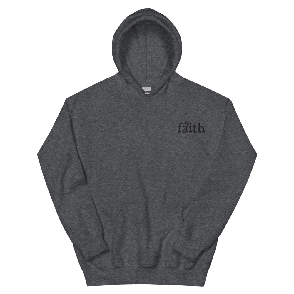 By Faith Embroidered Unisex Hoodie dark heather