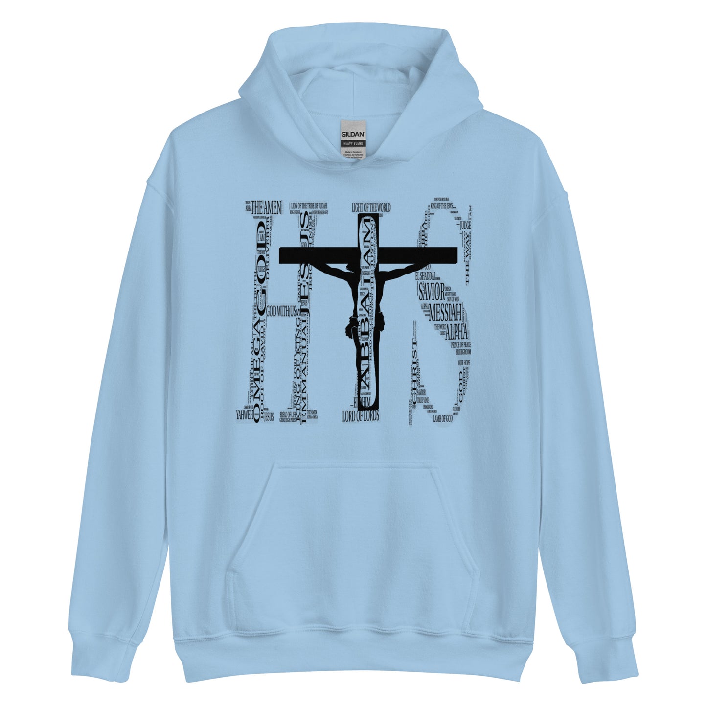 Names of God- (I AM) His -Hooded Sweatshirt Light Blue front