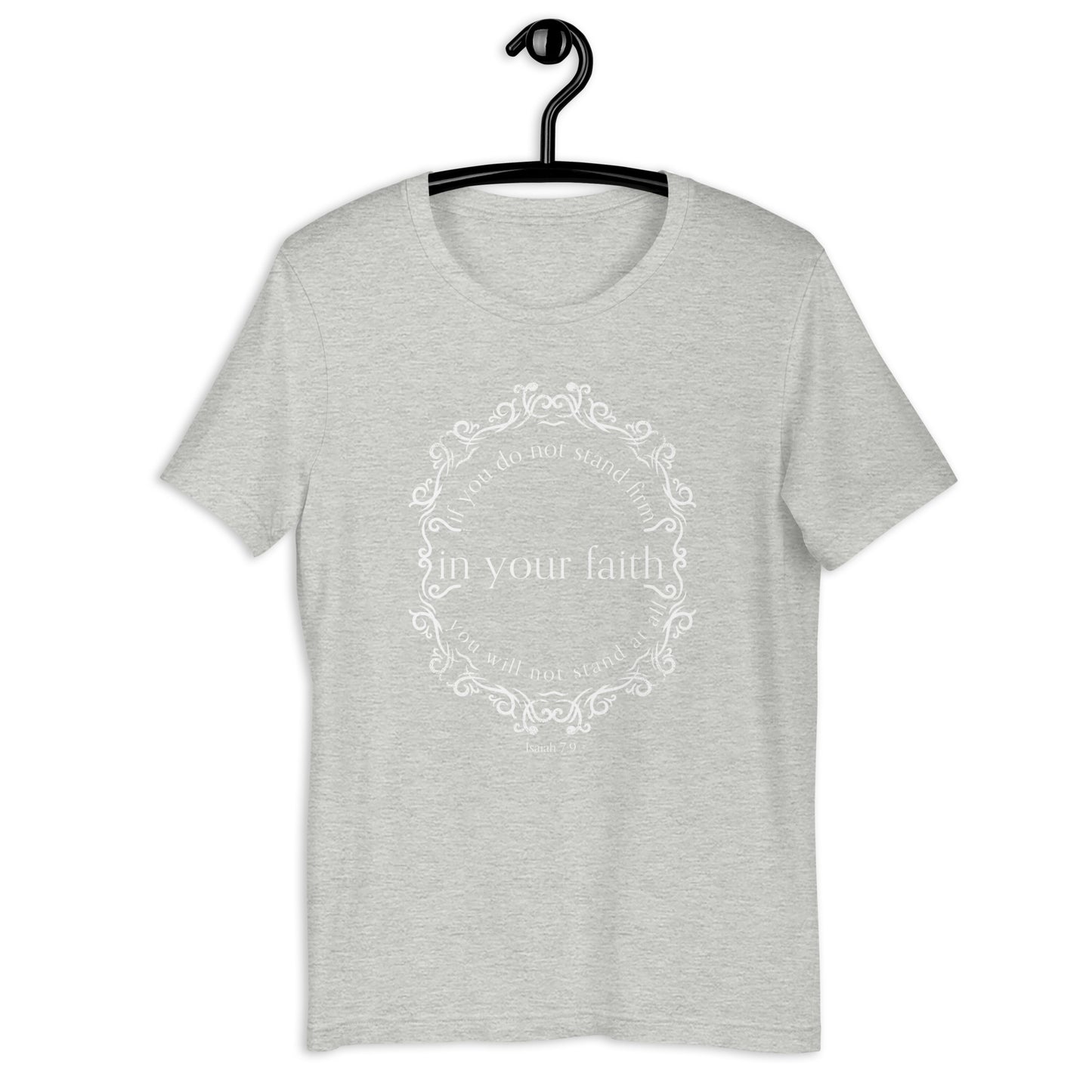 Isaiah 7:9 Ladies' Short Sleeve T-shirt athletic heather on hanger