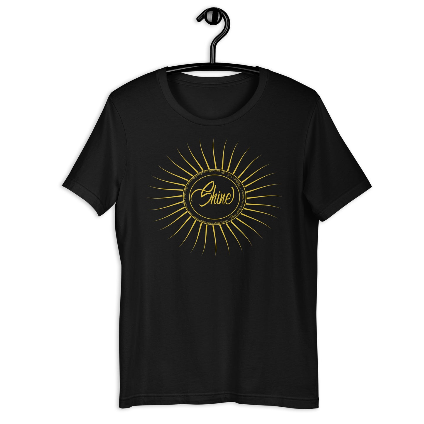 Matthew 5:16 Shine Short-Sleeve Unisex T-Shirt Black on hanger