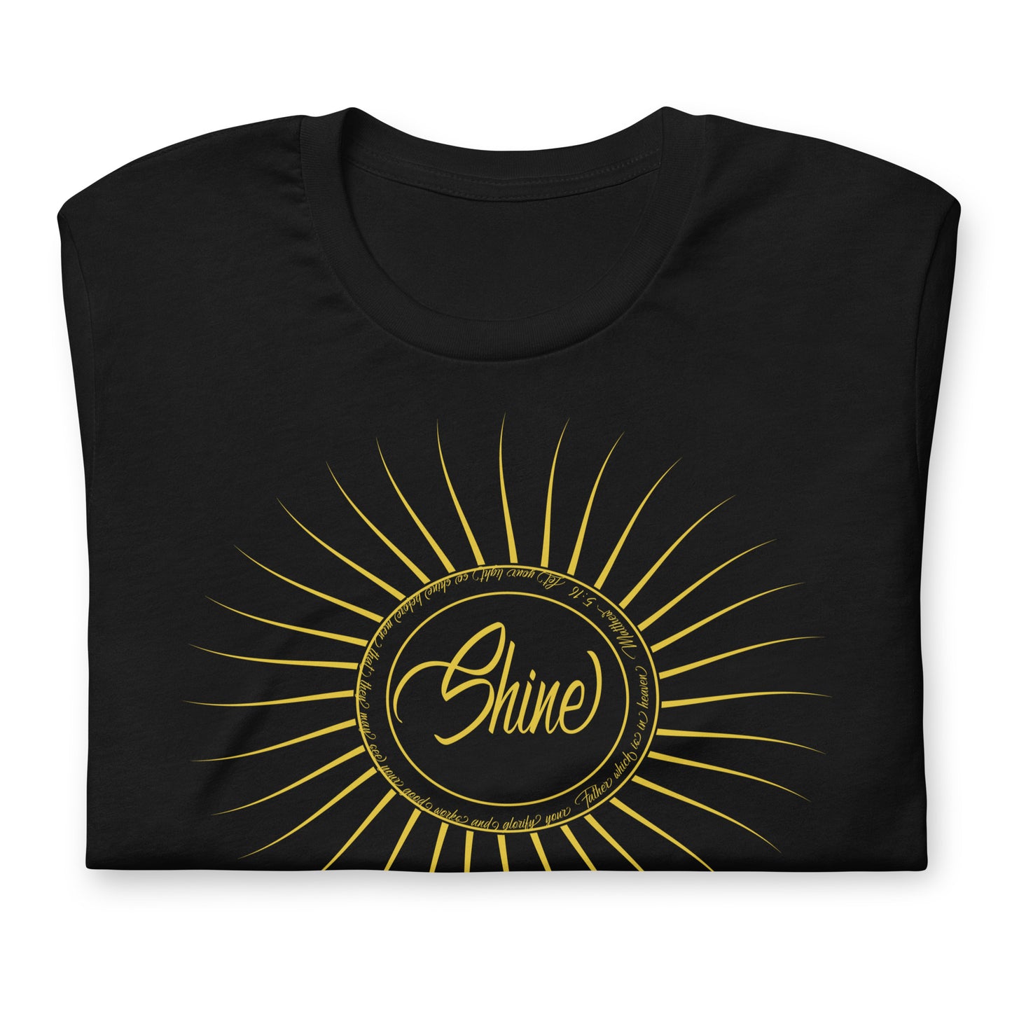 Matthew 5:16 Shine Short-Sleeve Unisex T-Shirt Black folded