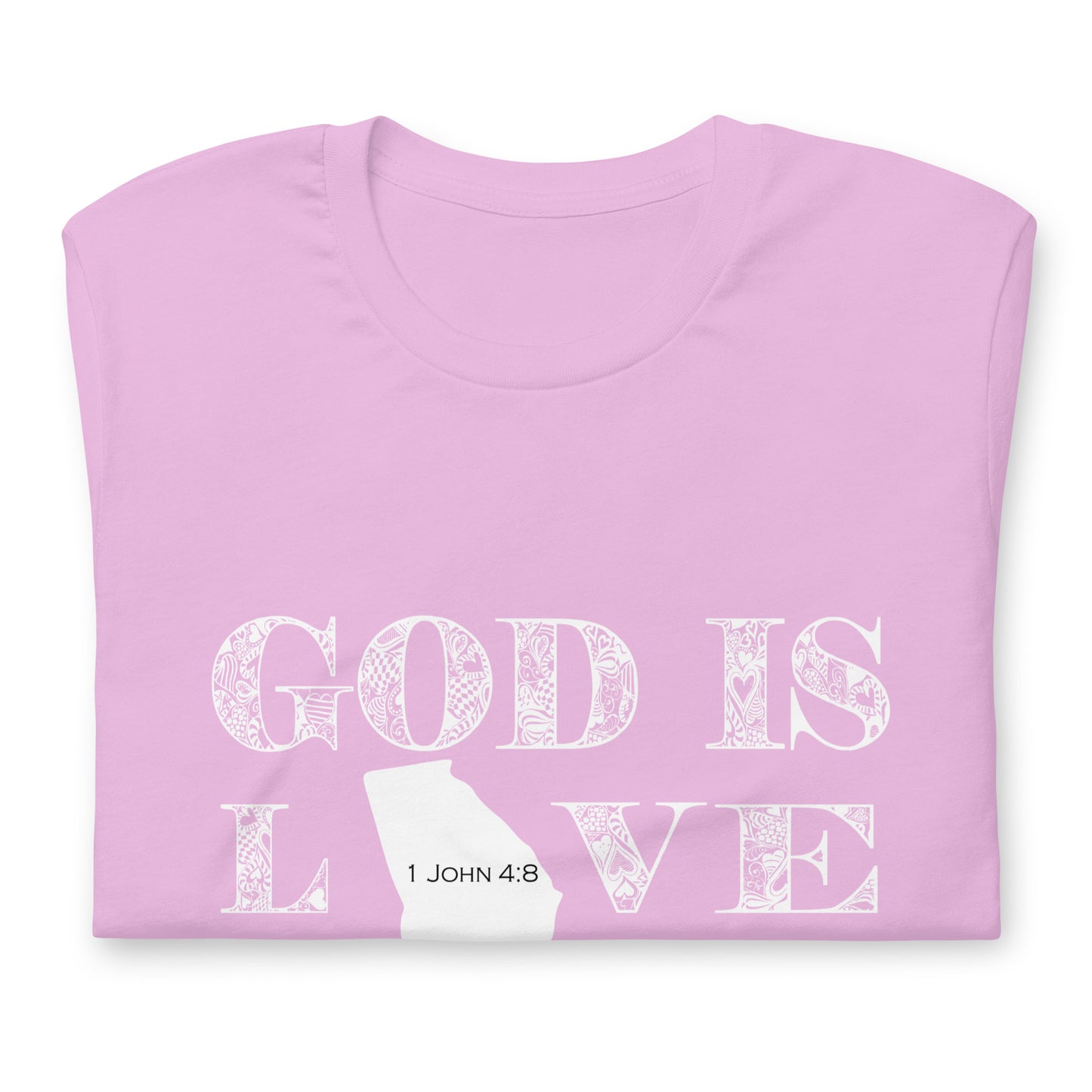 1 John 4:8 God is love Georgia T-shirt in Lilac - folded front view