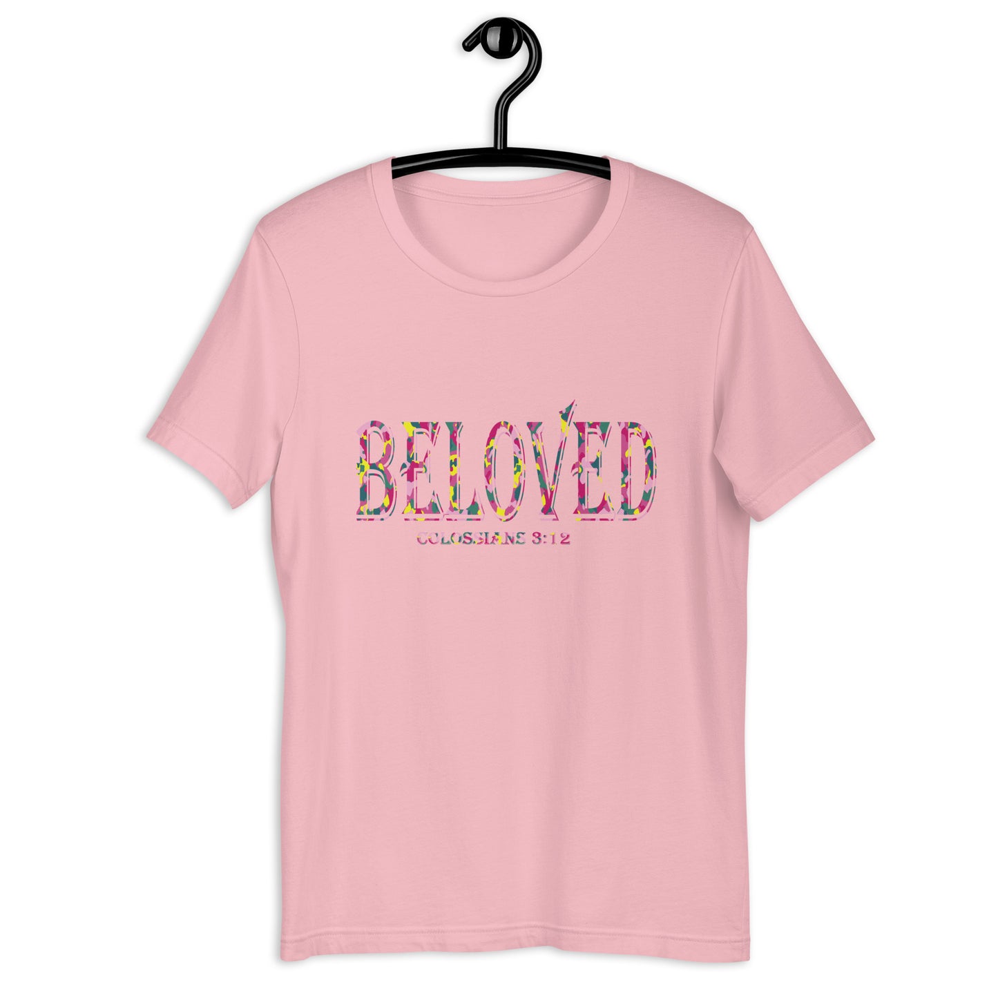 Colossians 3:12 Beloved T-shirt pink on hanger
