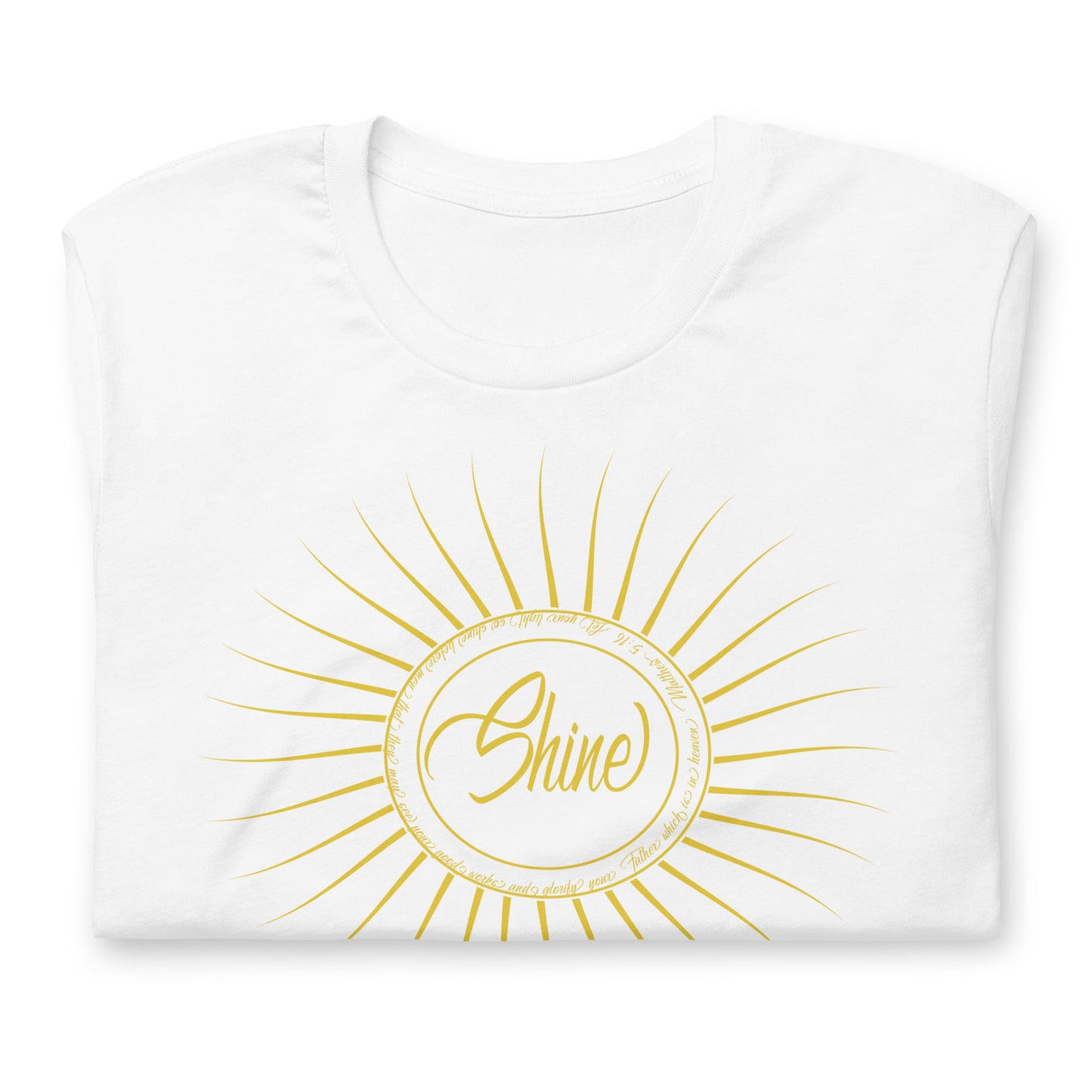 Matthew 5:16 Shine Short-Sleeve Unisex T-Shirt White folded