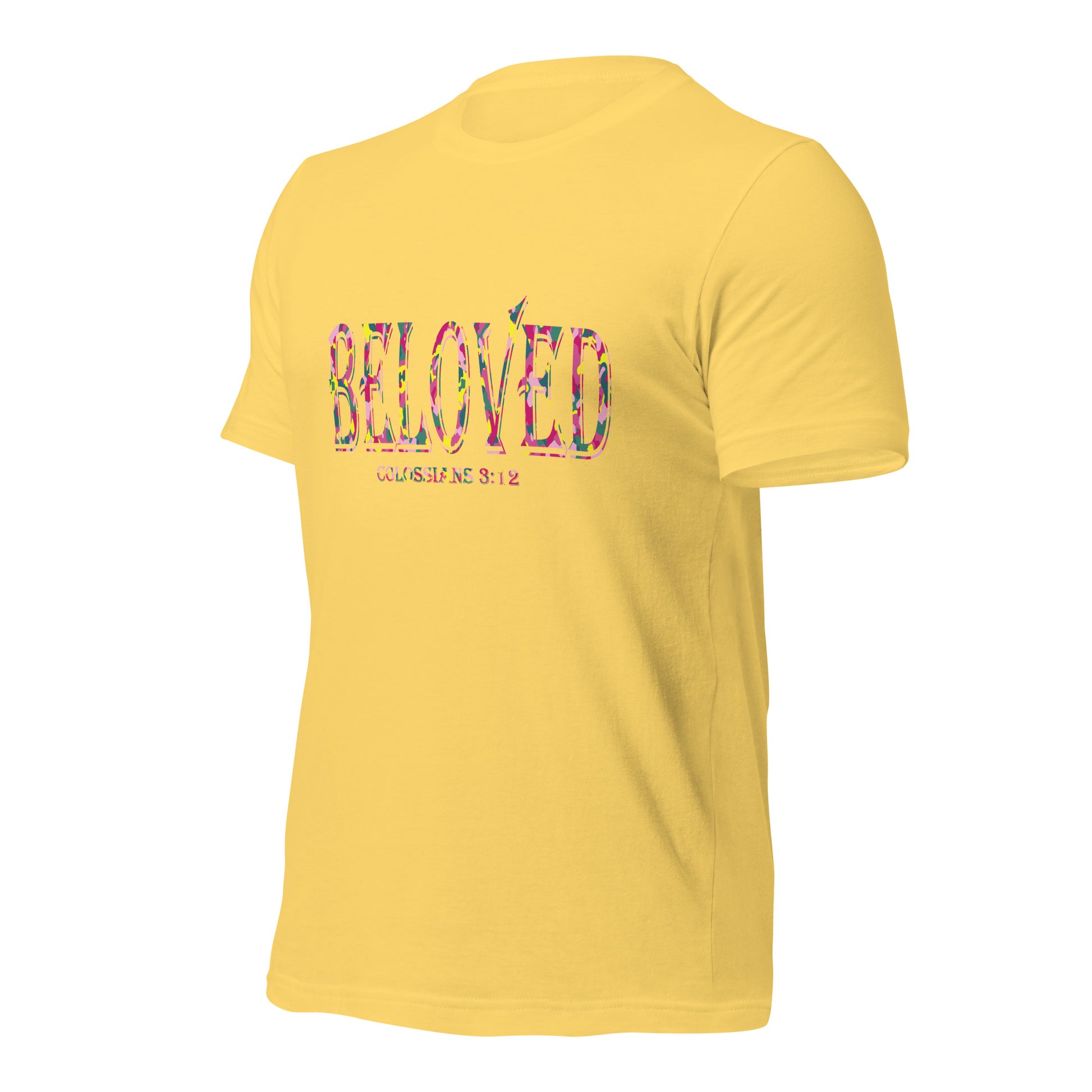 Colossians 3:12 Beloved T-shirt yellow angled view