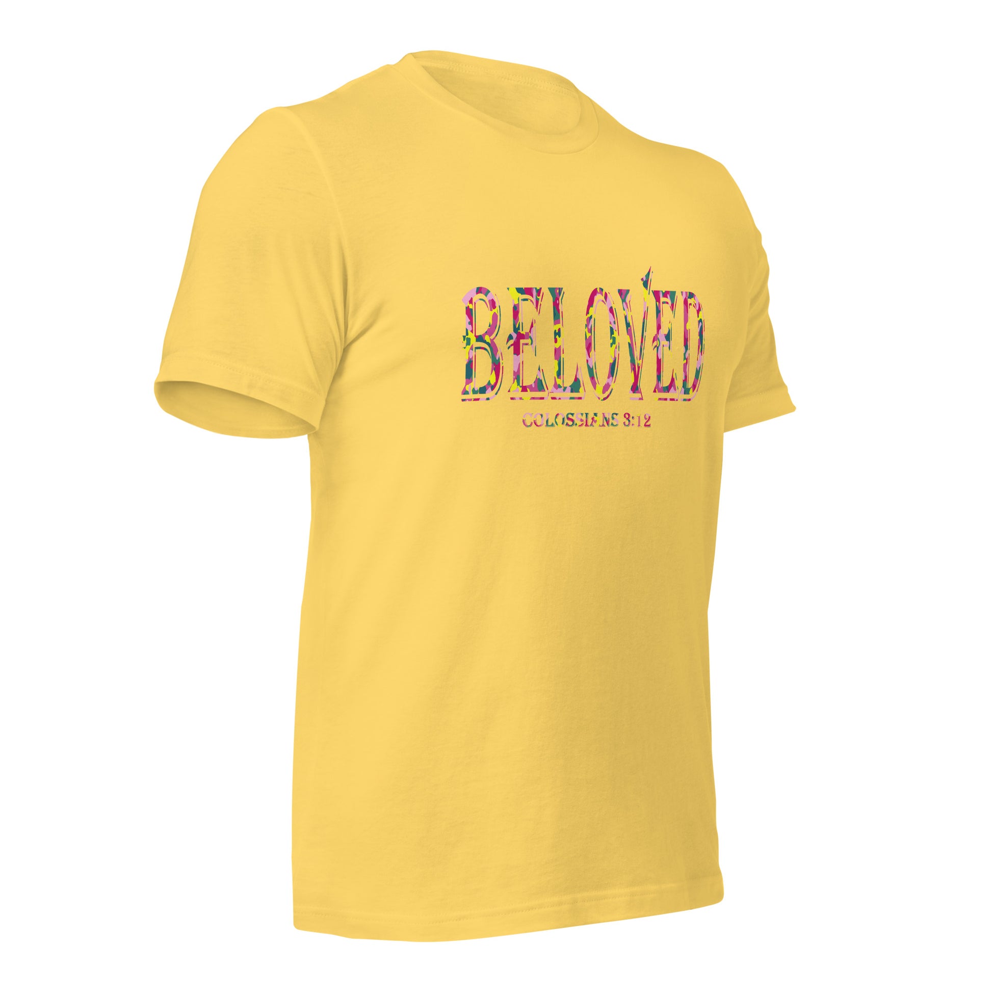 Colossians 3:12 Beloved T-shirt yellow angled view