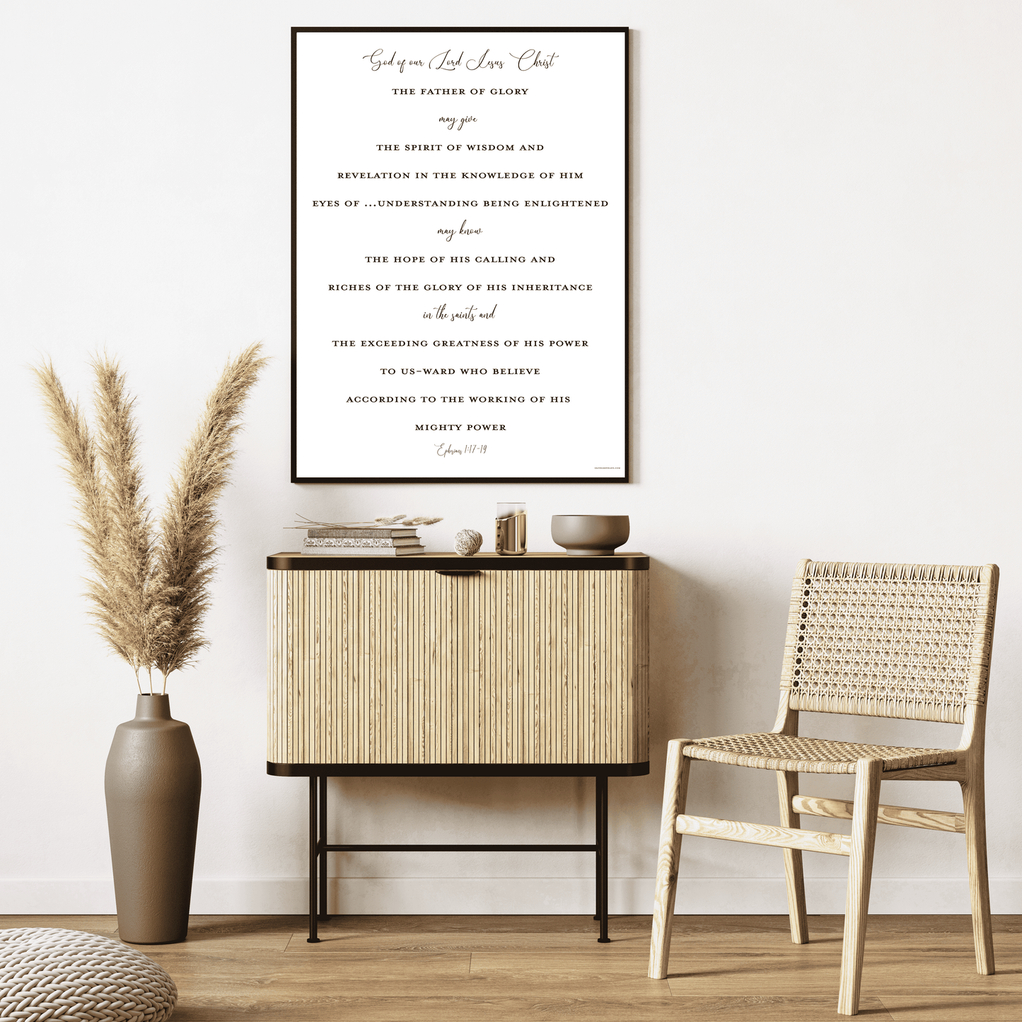 Ephesians 1:17-19 Art Print 18 x 24 hanging above a table