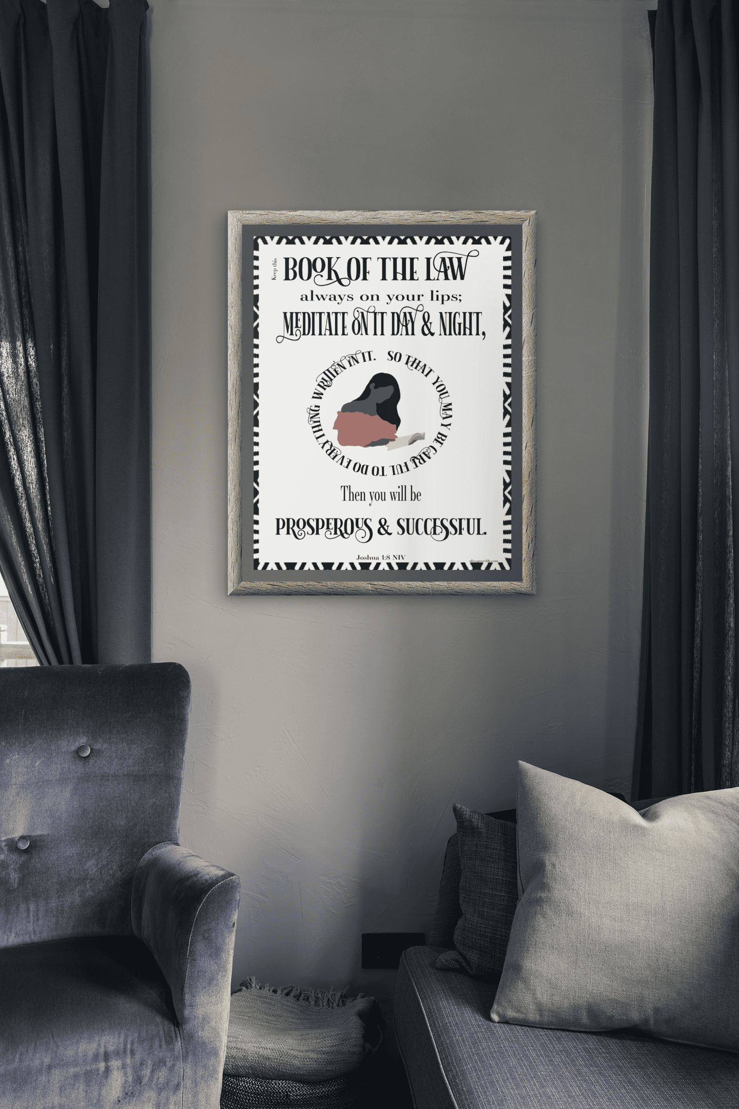 Joshua 1:8 Wall Art Living Room Corner Mockup