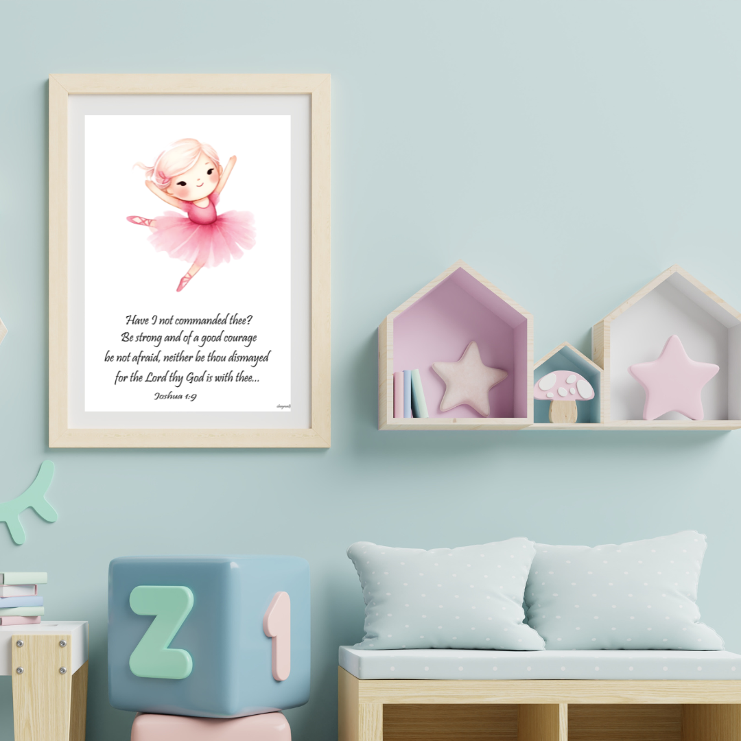 Joshua 1:9 ballerina Scripture Wall Art in kids room