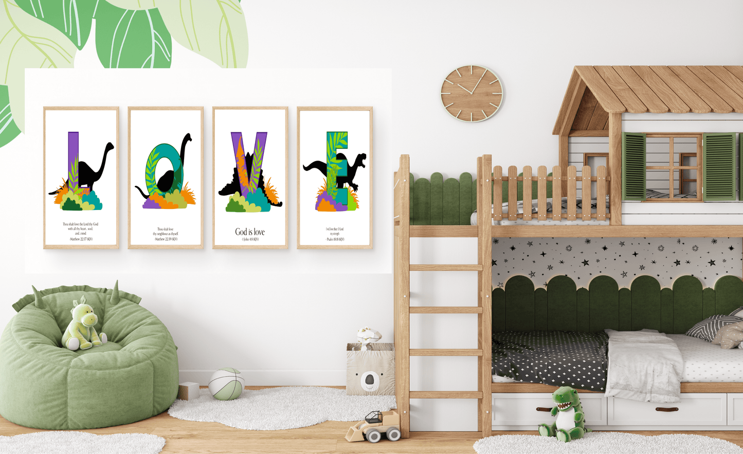 LOVE Dinosaur 4-Print Set 18x24