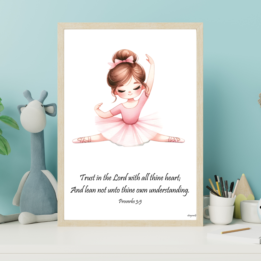 Proverbs 3:5 Ballerina Scripture Wall Art in kids room