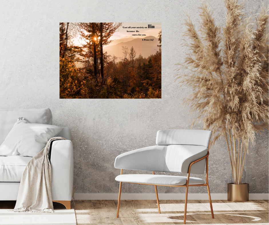 1 Peter 5:7 NIV Canvas living room mockup