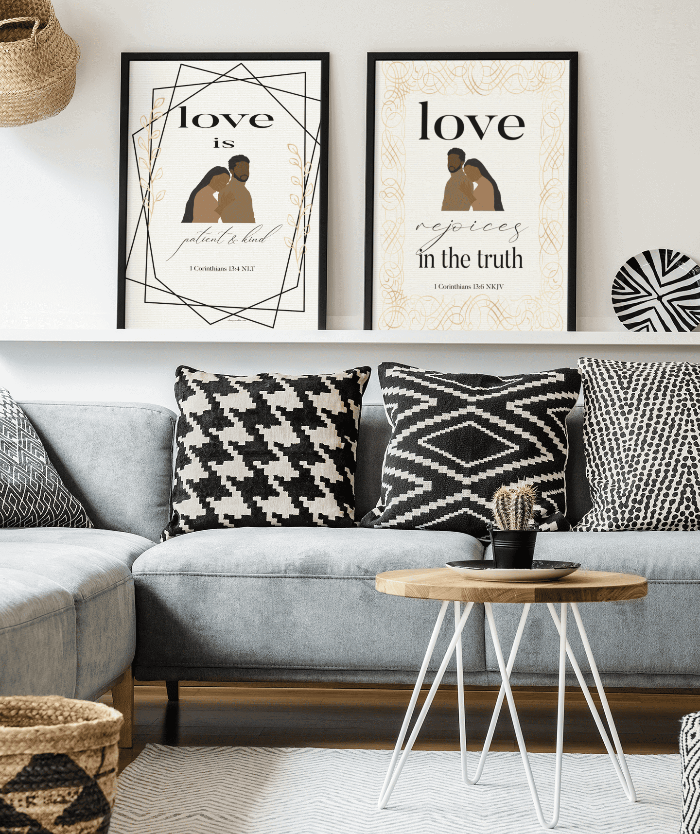 1 Corinthians 13:4 scripture wall art with 1 Corinthians 13:6 scripture wall art in living room 