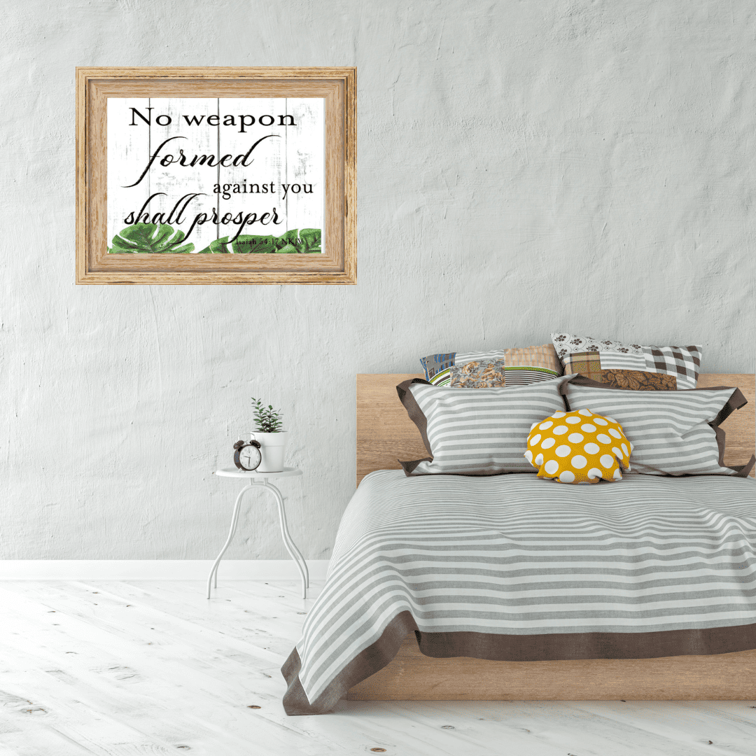 Isaiah 54:17 NKJV Art Print bedroom mockup