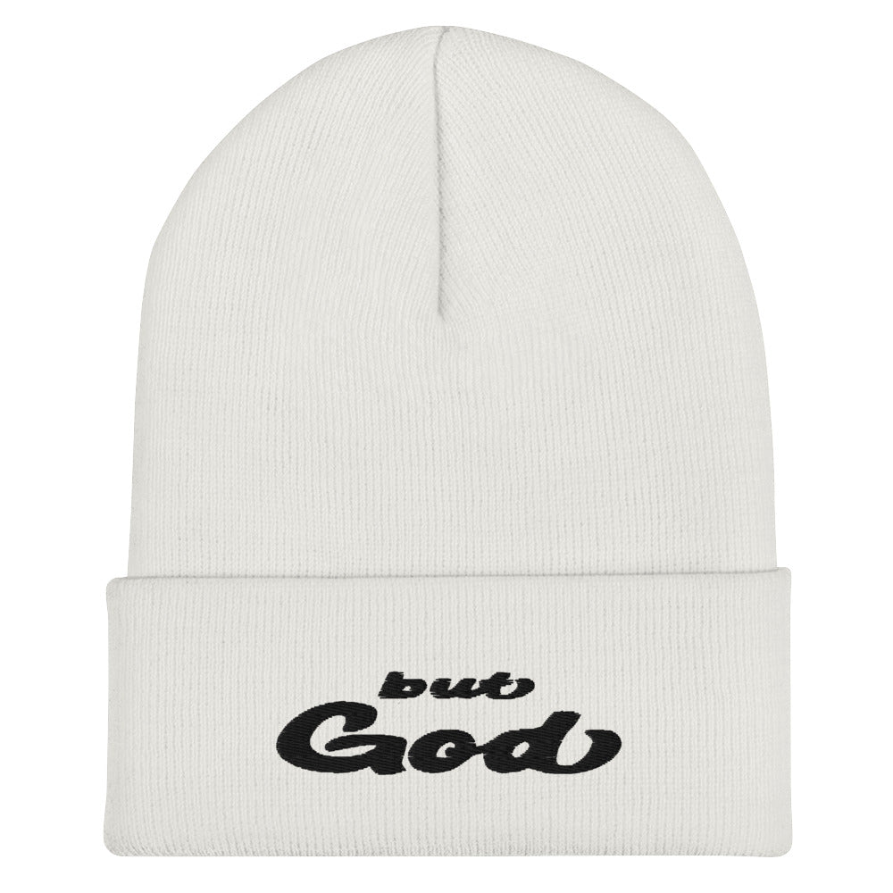 But God Embroidered Cuffed Beanie white