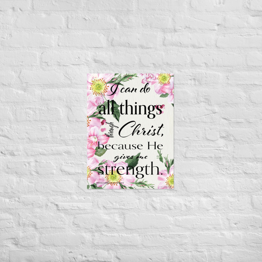 Philippians 4:13 Bible verse art print on brick wall