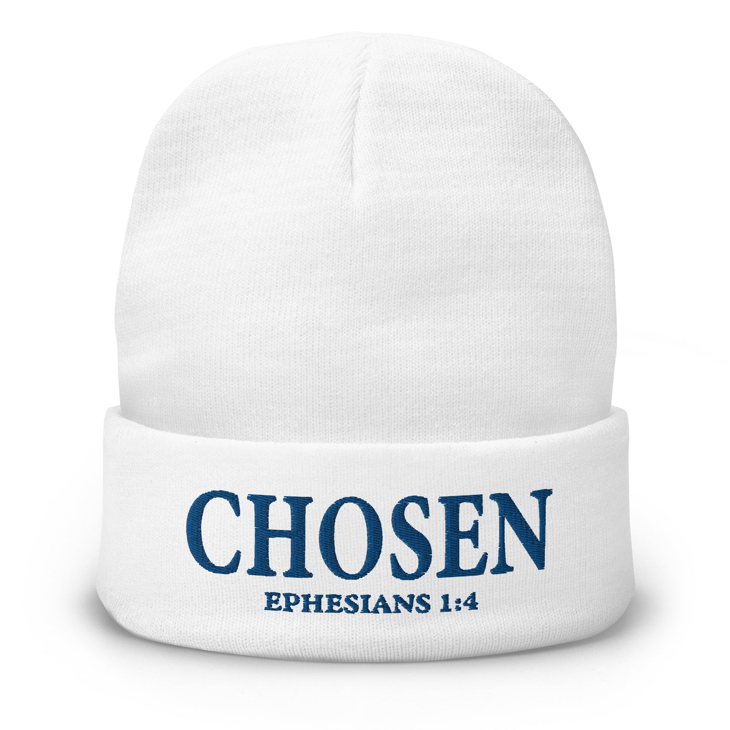 Ephesians 1:4 Embroidered Beanie White