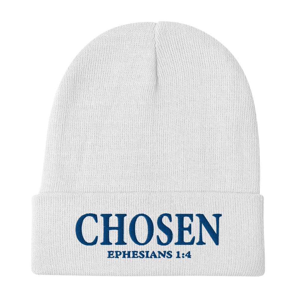 Ephesians 1:4 Embroidered Beanie White