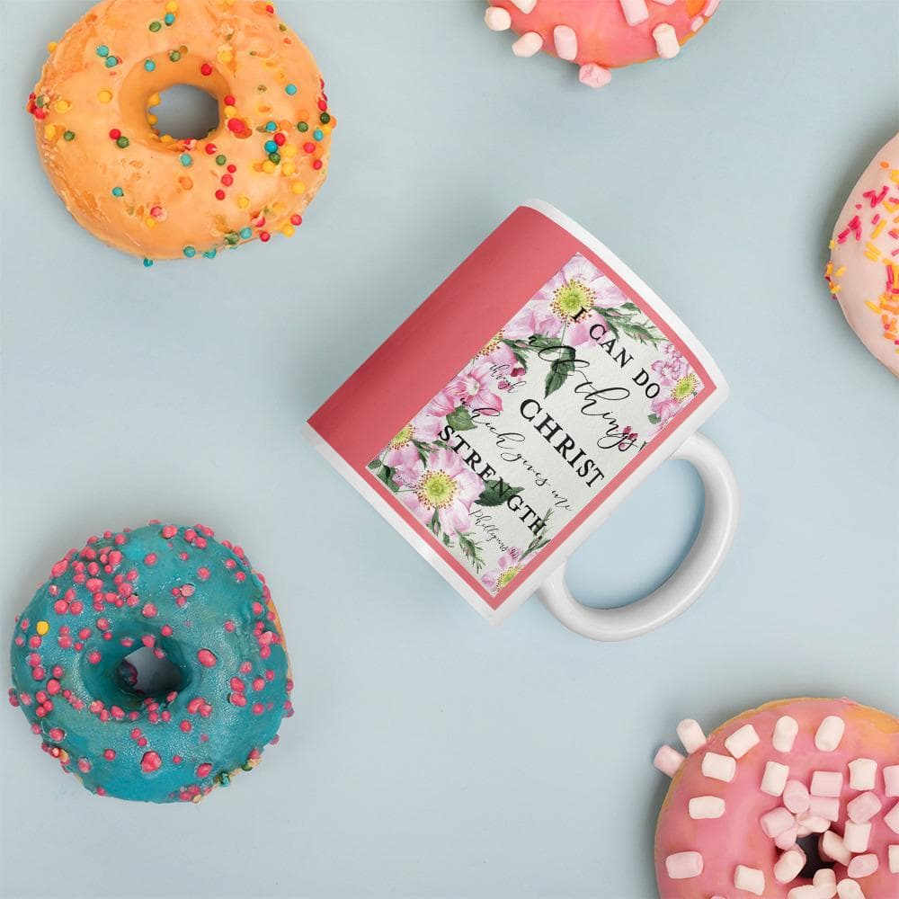 Philippians 4 And 13 Floral - Mug with donuts
