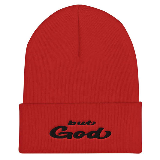 But God Embroidered Cuffed Beanie Red