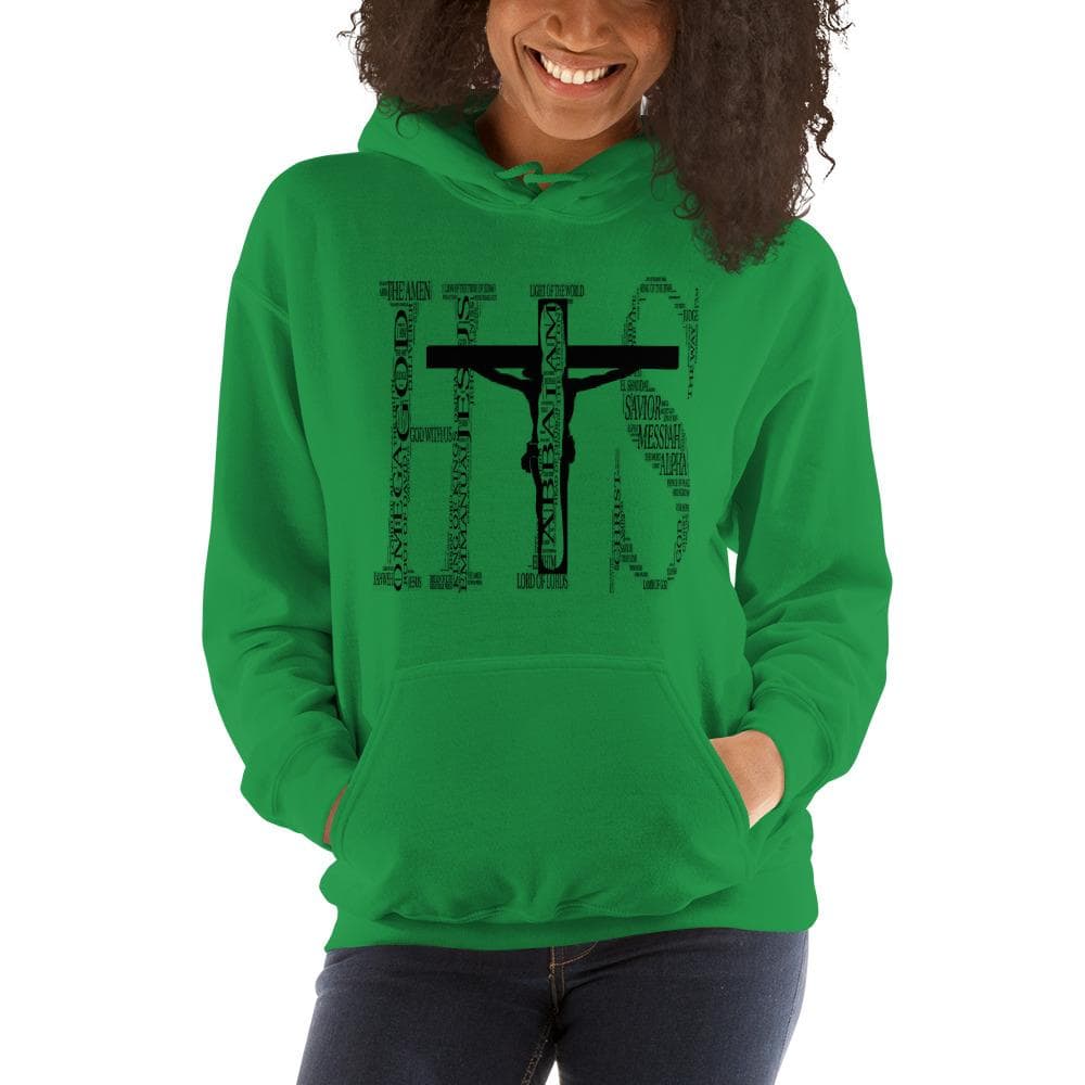 Names of God- (I AM) His -Hooded Sweatshirt Irish Green on woman