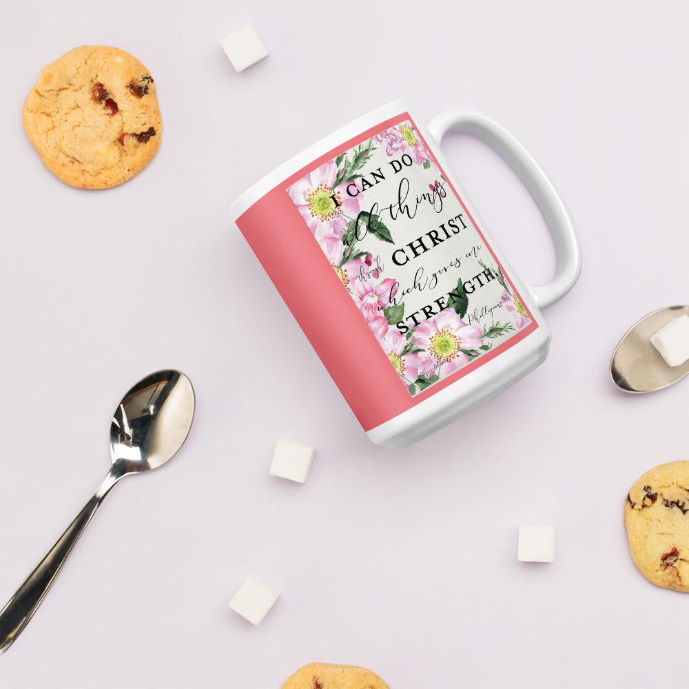 Philippians 4 And 13 Floral - Mug with sugar cubes, cookies, and spoons