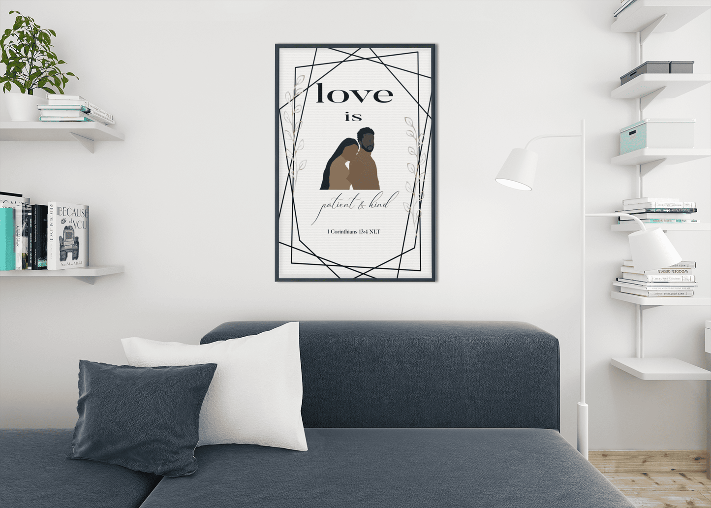 1 Corinthians 13:4 scripture wall art in living room