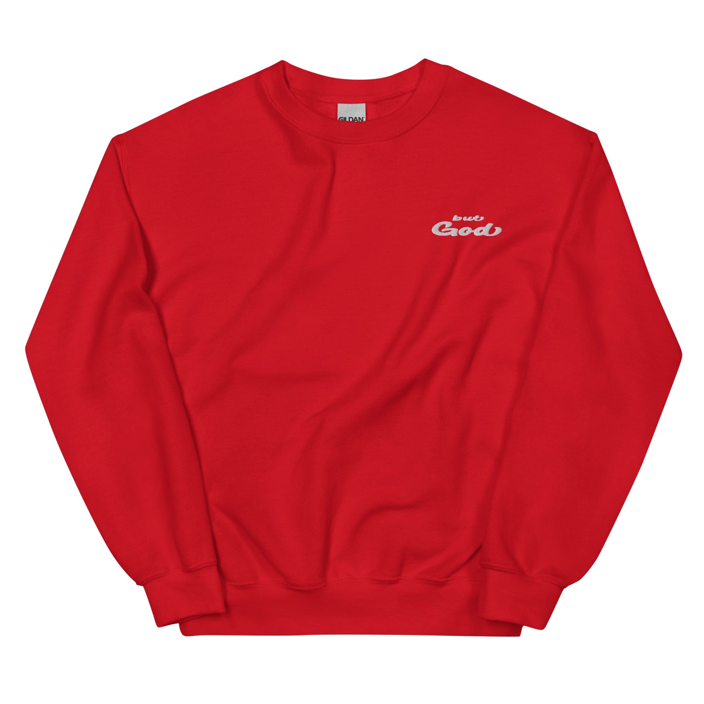But God Embroidered Unisex Sweatshirt red