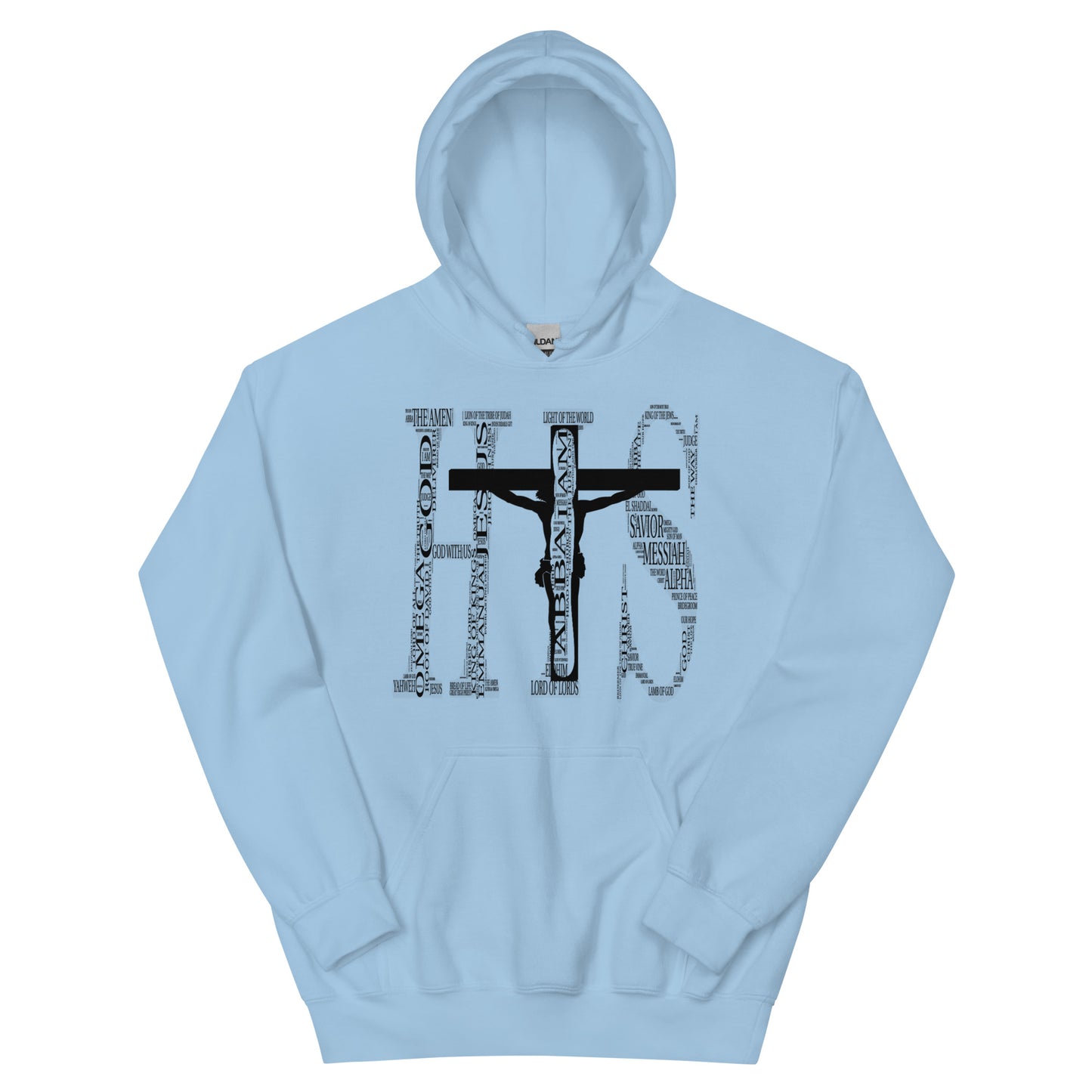 Names of God- (I AM) His -Hooded Sweatshirt Light Blue front