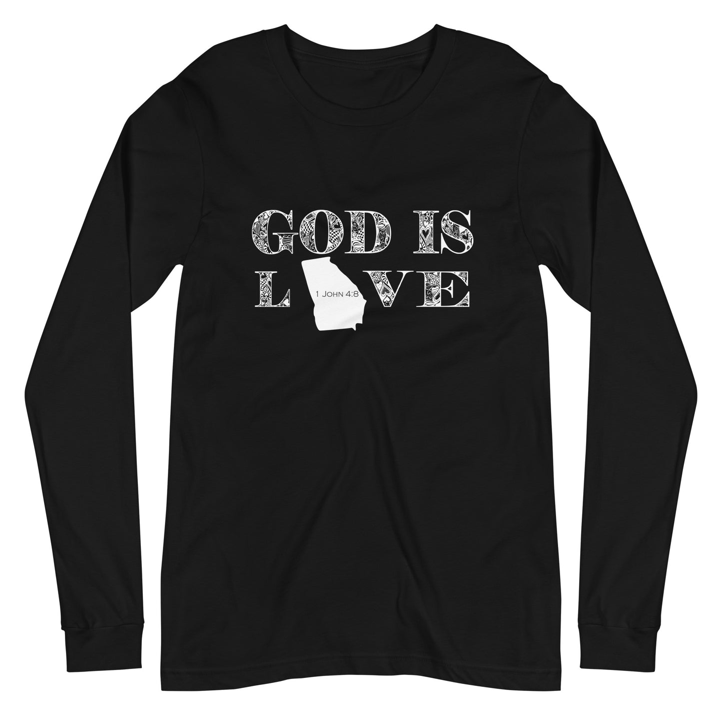 1 John 4:8 God is Love Georgia Long Sleeve Tee in Black