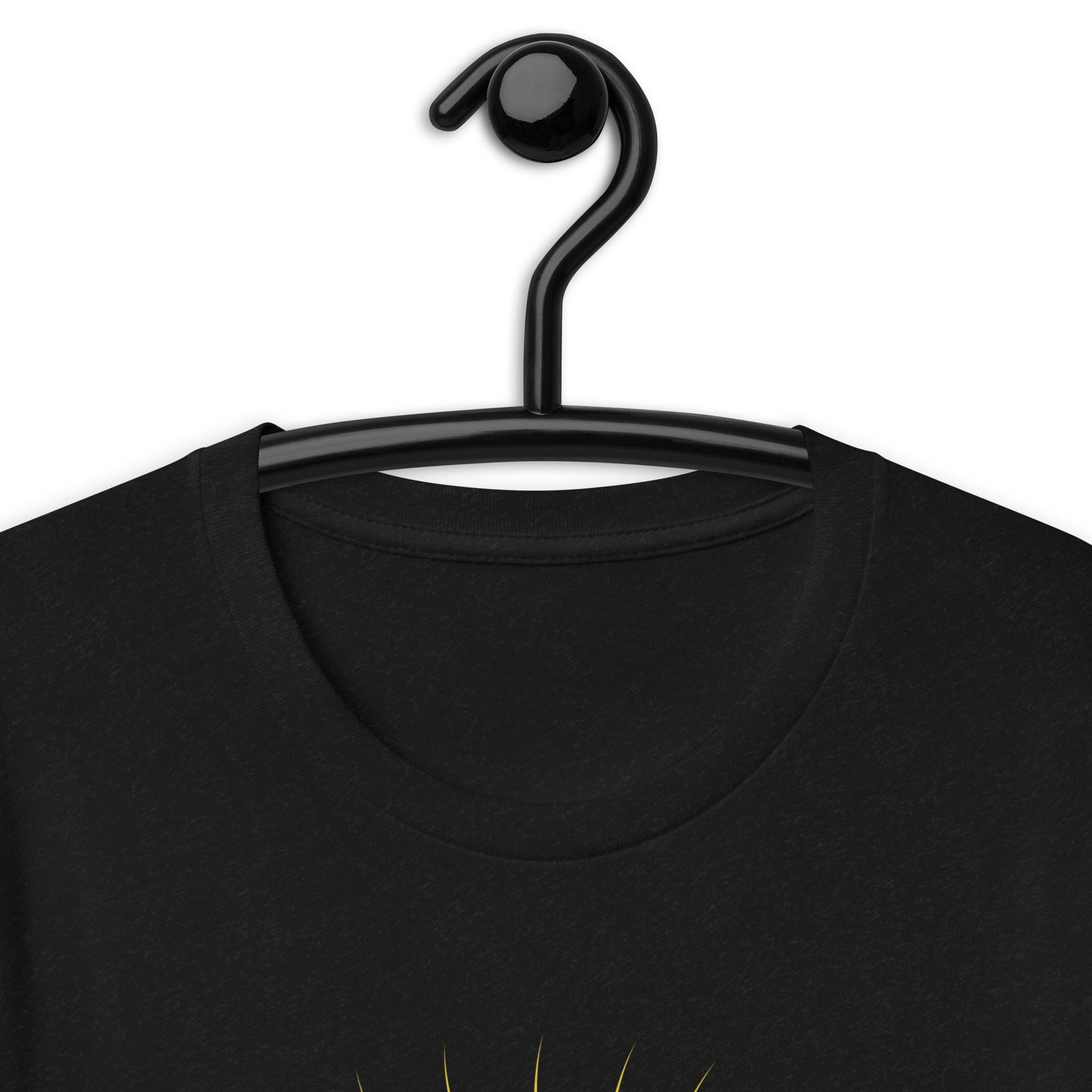Matthew 5:16 Shine Short-Sleeve Unisex T-Shirt Black on hanger closeup on neckline