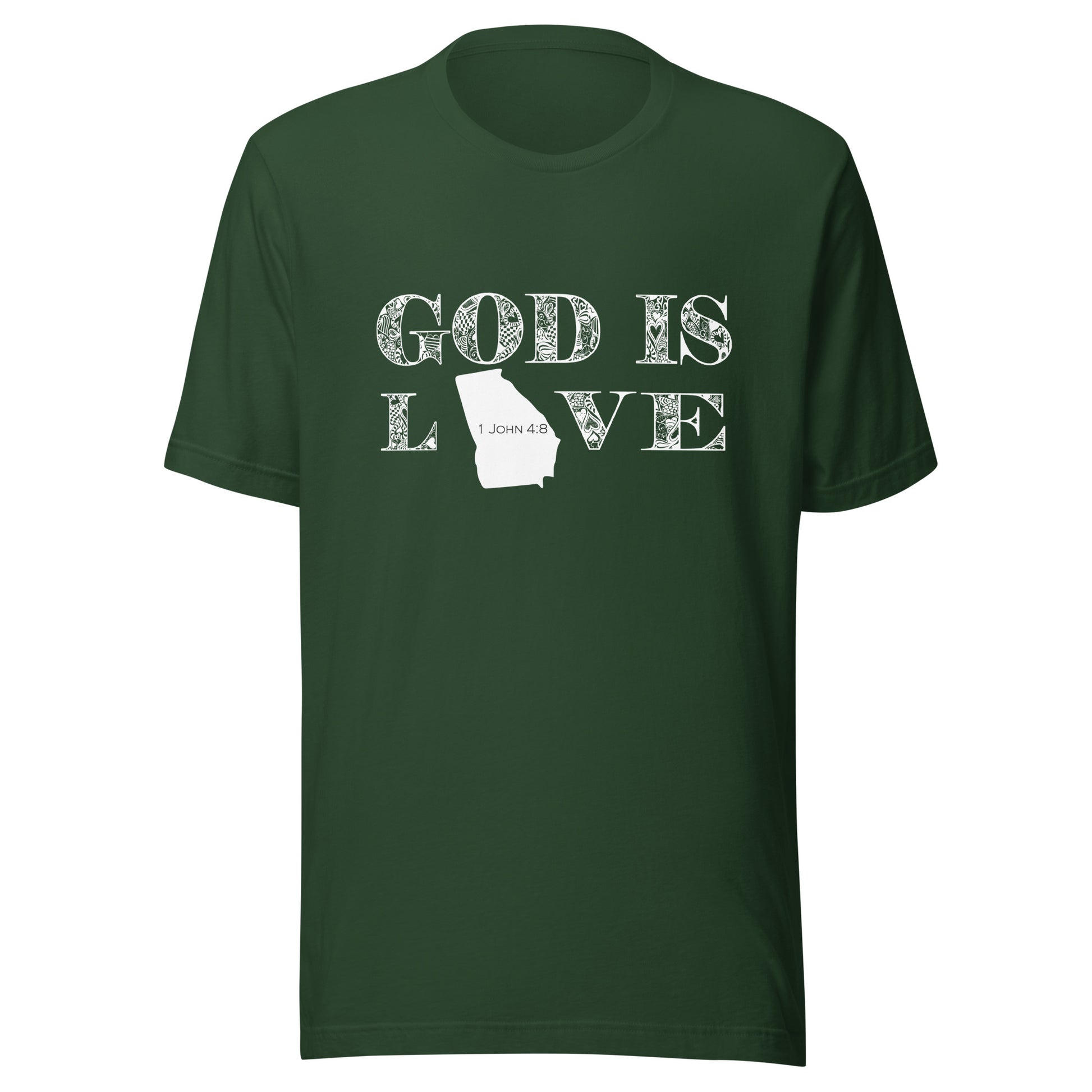 1 John 4:8 God is love Georgia T-shirt in Forest - front view