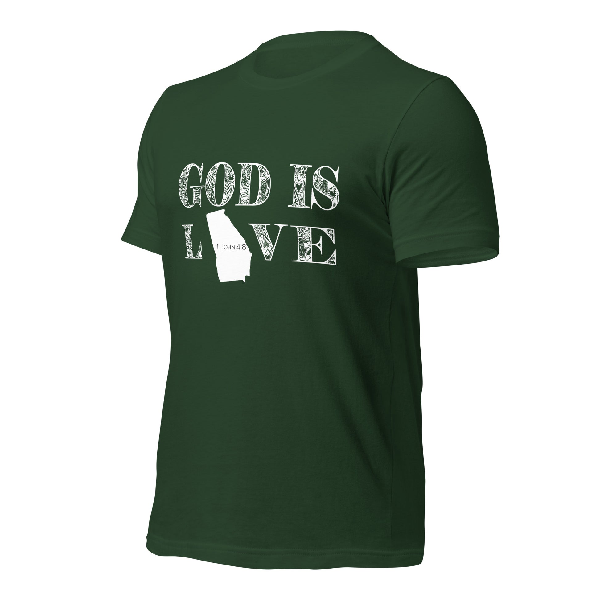 1 John 4:8 God is love Georgia T-shirt in Forest - front view
