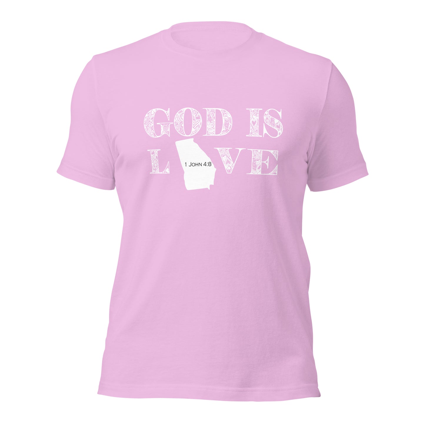 1 John 4:8 God is love Georgia T-shirt in Lilac - front view